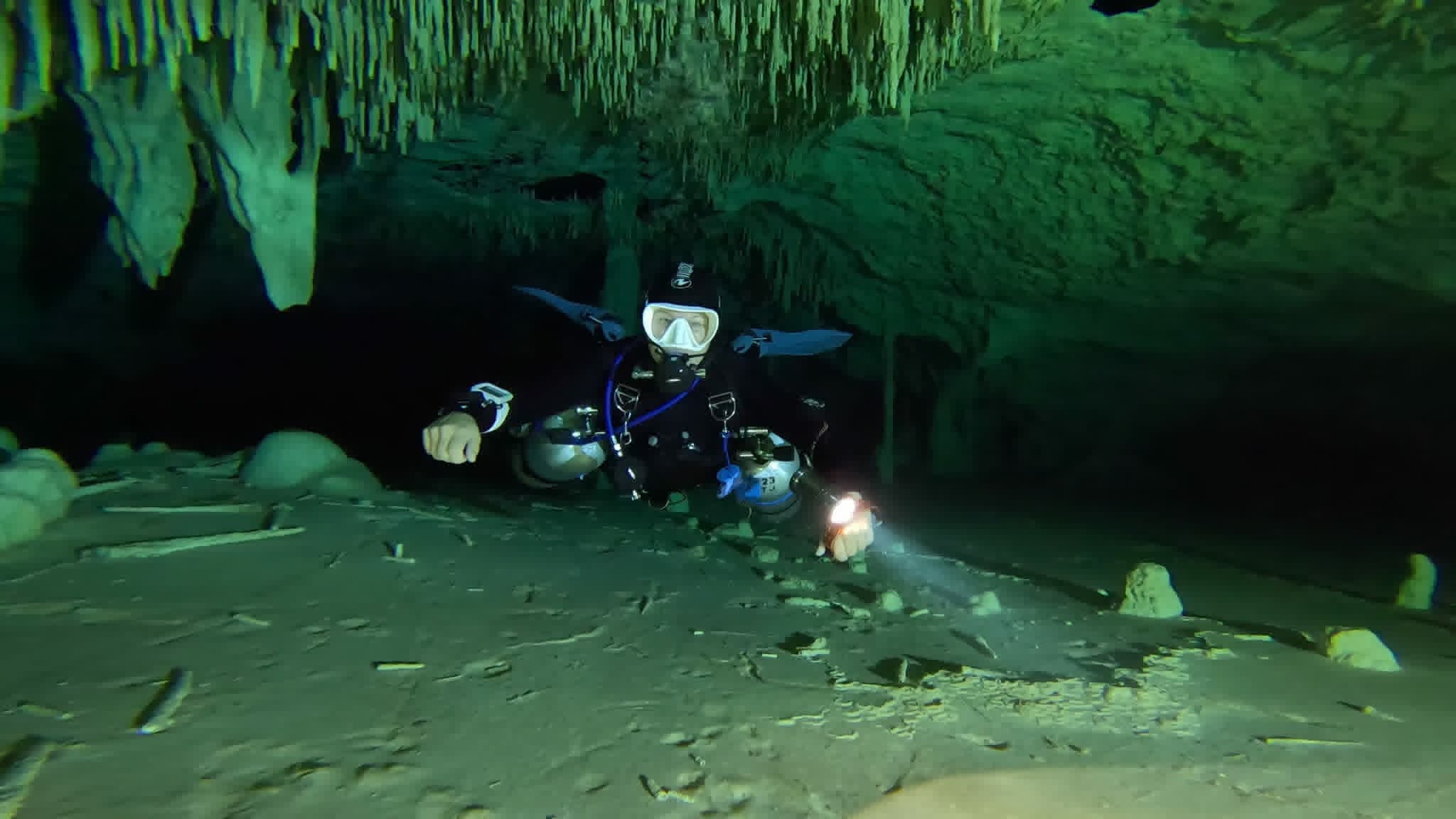 Cave diver head-on